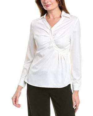 Gracia Satin Collar V-Neck Side Swept Top - White