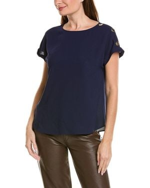 Jones New York Shoulder Button Detail Blouse - Blue