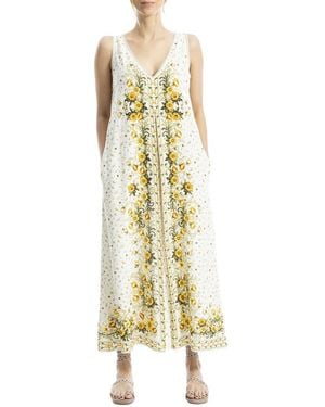 Max Studio V-Neck Linen-Blend Maxi Dress - Metallic