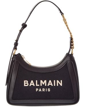 Balmain Zip Up Leather & Canvas Shoulder Bag - Black