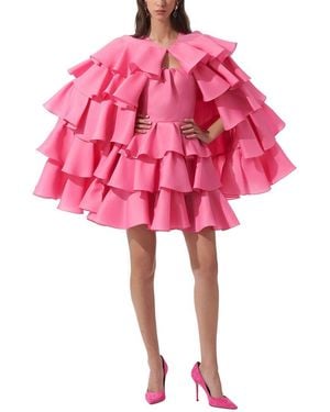 Carolina Herrera Short Tiered Ruffled Silk Cape