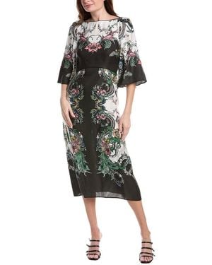 Marchesa Twill High Neck Empire A-Line Midi Dress - Green
