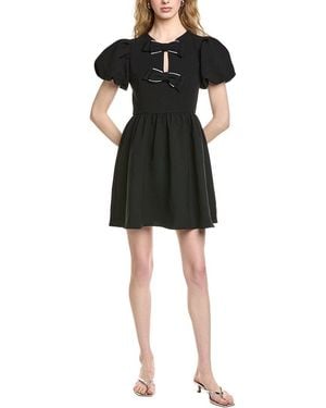 Cece Puff Sleeve Bow A-Line Dress - Black