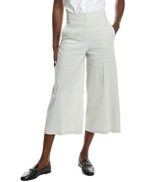 Theory Wide Crop Linen-Blend Pant - Green