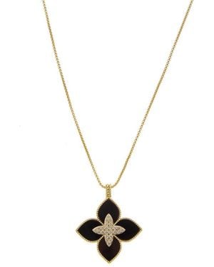 Juvell Plated Lab-Grown Onyx Cz Clover Necklace - Metallic