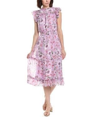 Cece Flutter Sleeve Smocked Waist Midi Dress - Pink