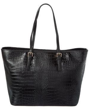 Persaman New York Penny Croc-Embossed Leather Tote - Black