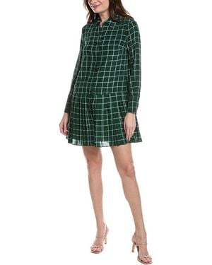 Rebecca Taylor Windowpane Pleated Silk Shirtdress - Green