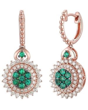 Le Vian Sustainability 14K Rose 1.57 Ct. Tw. Diamond & Emerald Dangle Earrings - Green