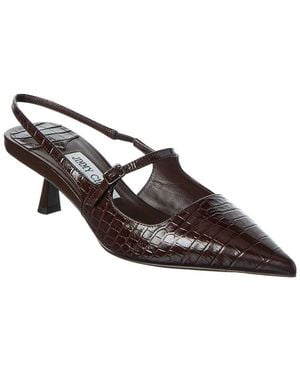 Jimmy Choo Didi 45 Croc-Embossed Leather Slingback Pump - Brown