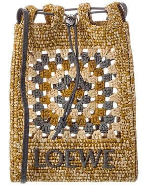 Loewe Drawstring Pocket Raffia & Leather Crossbody - Metallic