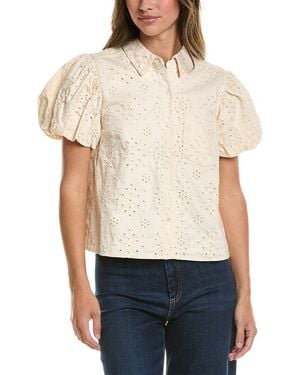 Cece Bubble Sleeve Collared Top - Natural