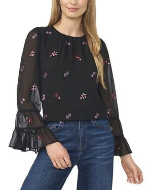 Cece Beaded Double Ruffle Cuff Blouse - Black