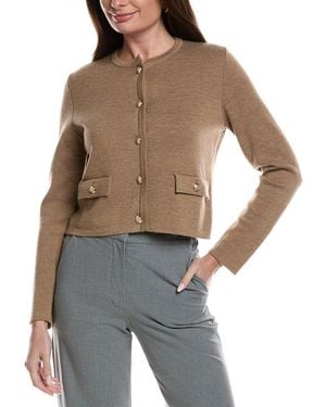 Bruno Magli Merino Wool Cropped Crewneck Jacket - Brown