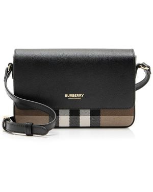 Burberry Calfskin House Check Hampshire Small Crossbody (Authentic Pre- Loved) - Black
