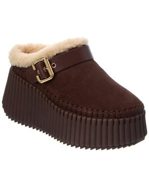 Chloé Nama Suede & Shearling Platform Loafer - Brown