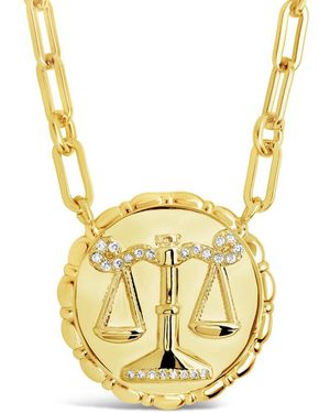 Sterling Forever 14k Plated Cz Bold Link Libra Zodiac Necklace - Metallic