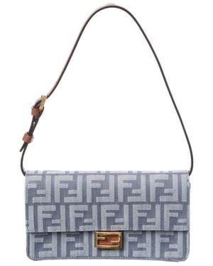 Fendi Baguette Ff Denim & Leather Wallet On Chain - Metallic