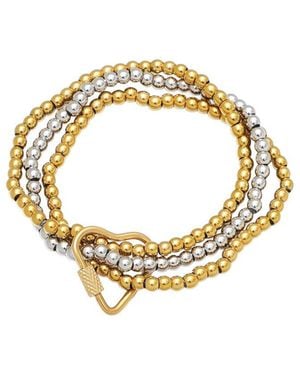 Adornia Tarnish Resistant 18K Plated And Bead Bracelet With Heart Lock Set - Metallic