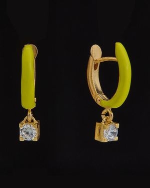 Italian Gold Over Silver 18K 0.08 Ct. Tw. Diamond Enamel Dangle Earrings - Black