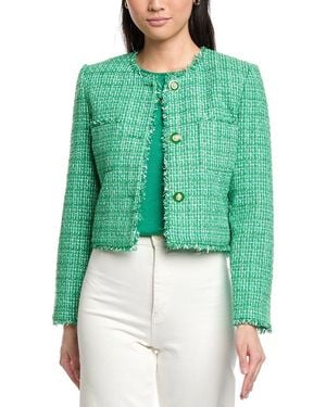 St. John Tweed Boxy Jacket W/Fringe - Green