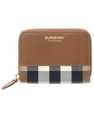 Burberry Check Canvas & Leather Zip Around Wallet - Brown