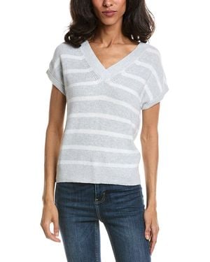 Forte Stripe Cap Sleeve V-Neck Sweater - Gray