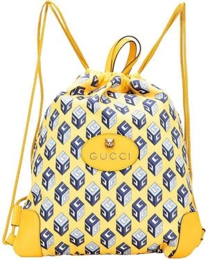 Gucci Nylon Drawstring Cube Backpack (Authentic Pre-Loved) - Yellow