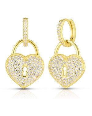 Sphera Milano Over Heart Pave Padlock Huggie Earrings - Metallic