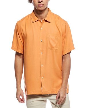 Tommy Bahama Hawaiian Herringbone Silk Shirt - Orange