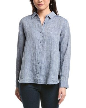 Eileen Fisher Petite Classic Collar Linen Long Shirt - Blue
