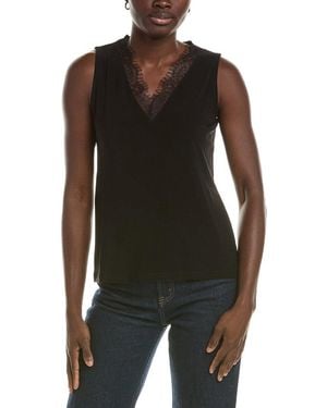 Anne Klein V-Neck Lace Trim Tank - Black