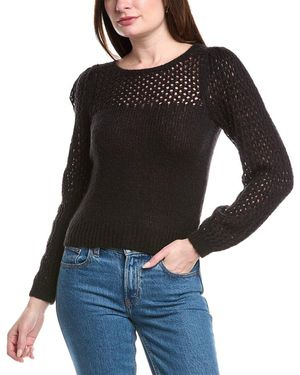 525 America Puff Sleeve Mesh Wool-Blend Pullover - Black
