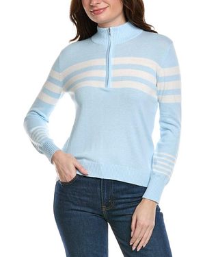 Hannah Rose Stripe 1/2-Zip Cashmere-Blend Pullover - Blue
