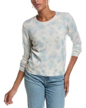 Autumn Cashmere Watercolor Floral Print Crewneck Cashmere Sweater - Blue