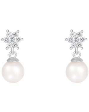 Splendid 14K 0.28 Ct. Tw. Diamond & 7-7.5Mm Pearl Dangle Earrings - White