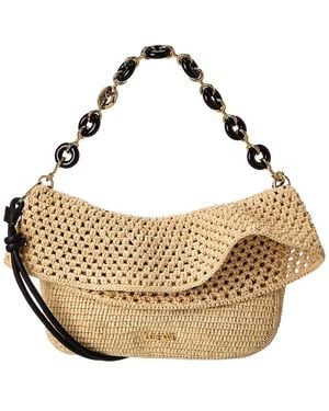 Loewe Ola Medium Raffia & Leather Shoulder Bag - Metallic