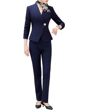 Olivia Taylor 2Pc Jacket & Pant Set - Blue