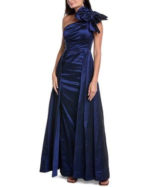 Teri Jon Stretch Taffeta One-Shoulder Gown - Blue