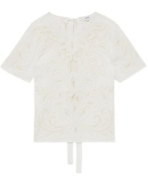 Reiss Iyla Floral Cut Out Top - White