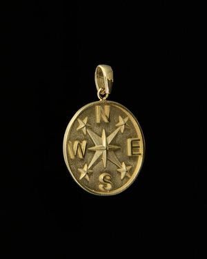 Italian Gold 14k Compass Pendant - Black