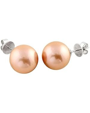Splendid Rhodium Plated Silver 13-14mm Freshwater Pearl Studs - Pink