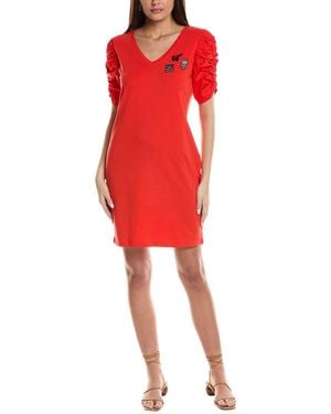 KARL LAGERFELD Ruched Puff Sleeve T-Shirt Dress - Red