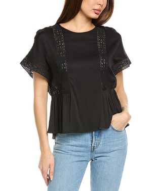 Chaser Brand Silky Woven Lace Inserts Petal Top - Black