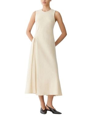 Lafayette 148 New York Pleat Front Asymmetric Linen-Blend Dress - Natural
