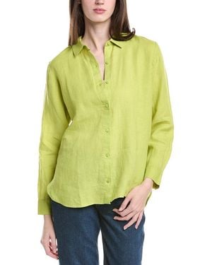 Eileen Fisher Petite Classic Collar Linen Long Shirt - Green