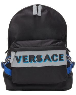 Versace Greca Nylon Reflective Logo Backpack, Never Carried (Authentic Pre-Loved) - Black