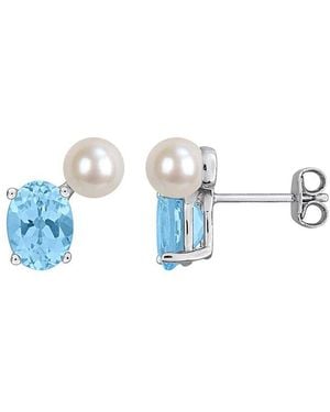 Rina Limor 3.00 Ct. Tw. Sky Topaz & 5.5-6 Mm Pearl Stud Earrings - Blue