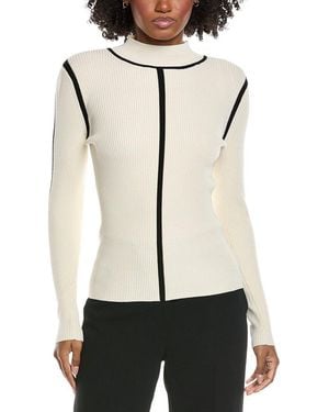 Tahari Mock Neck Novelty Contrast Jumper - White
