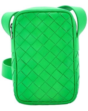 Bottega Veneta Intrecciato Nappa Leather Zipped Phone Crossbody (Authentic Pre-Loved) - Green